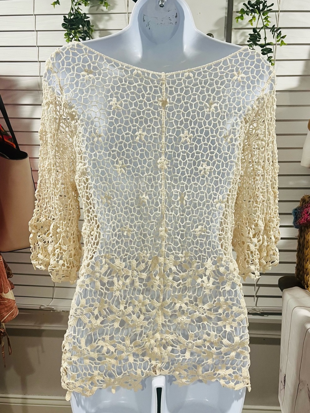 Crochet Lace Top Open Knit Lace Floral Cover Up - Picture 2 of 4